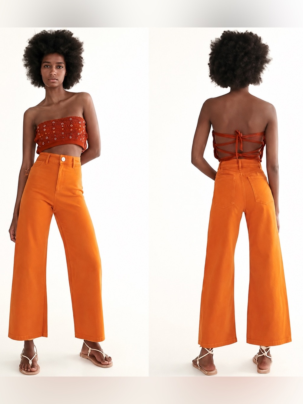 Zara Wide-Leg Chinos in Rust Orange size small